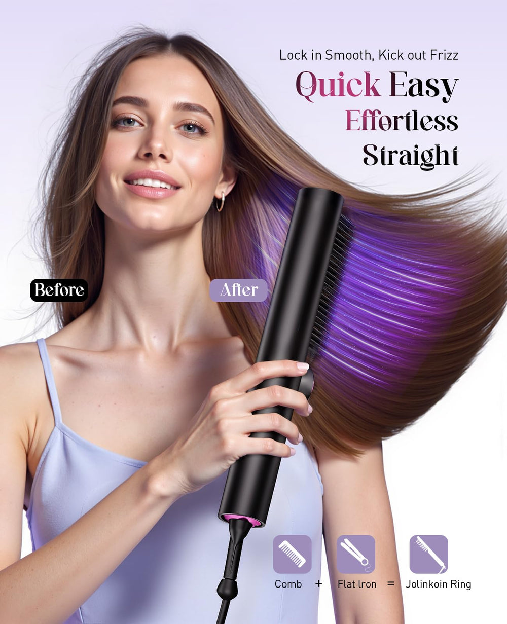 JolinKoin Hair Straightener Brush ergonomic curved design for comfortable grip