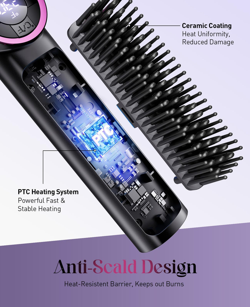 JolinKoin Hair Straightener Brush PTC heating with ceramic teeth for even warmth