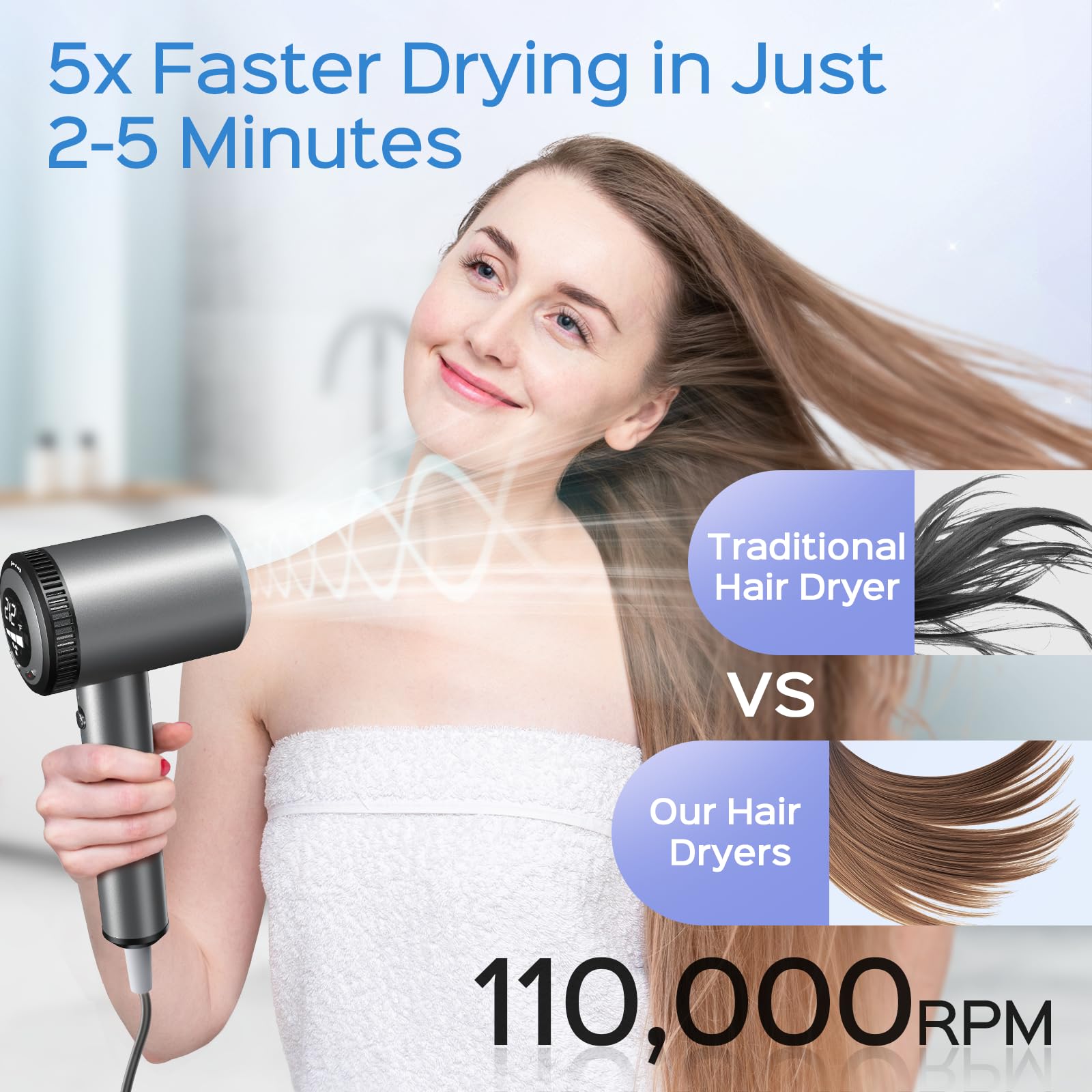 Jolitoi fast-drying motor with 110,000 RPM speeds up morning styling.