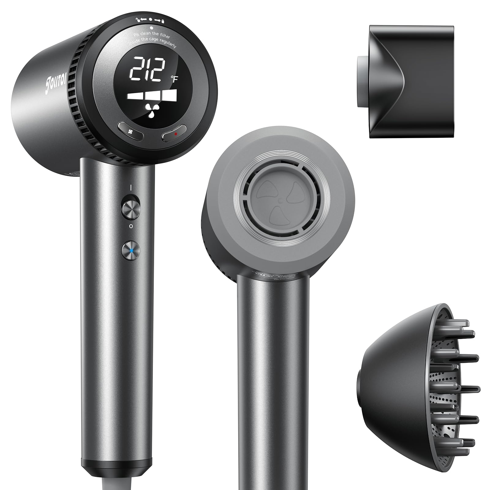 The Jolitoi ionic technology hair dryer smooths hair and reduces frizz for a glossy finish.