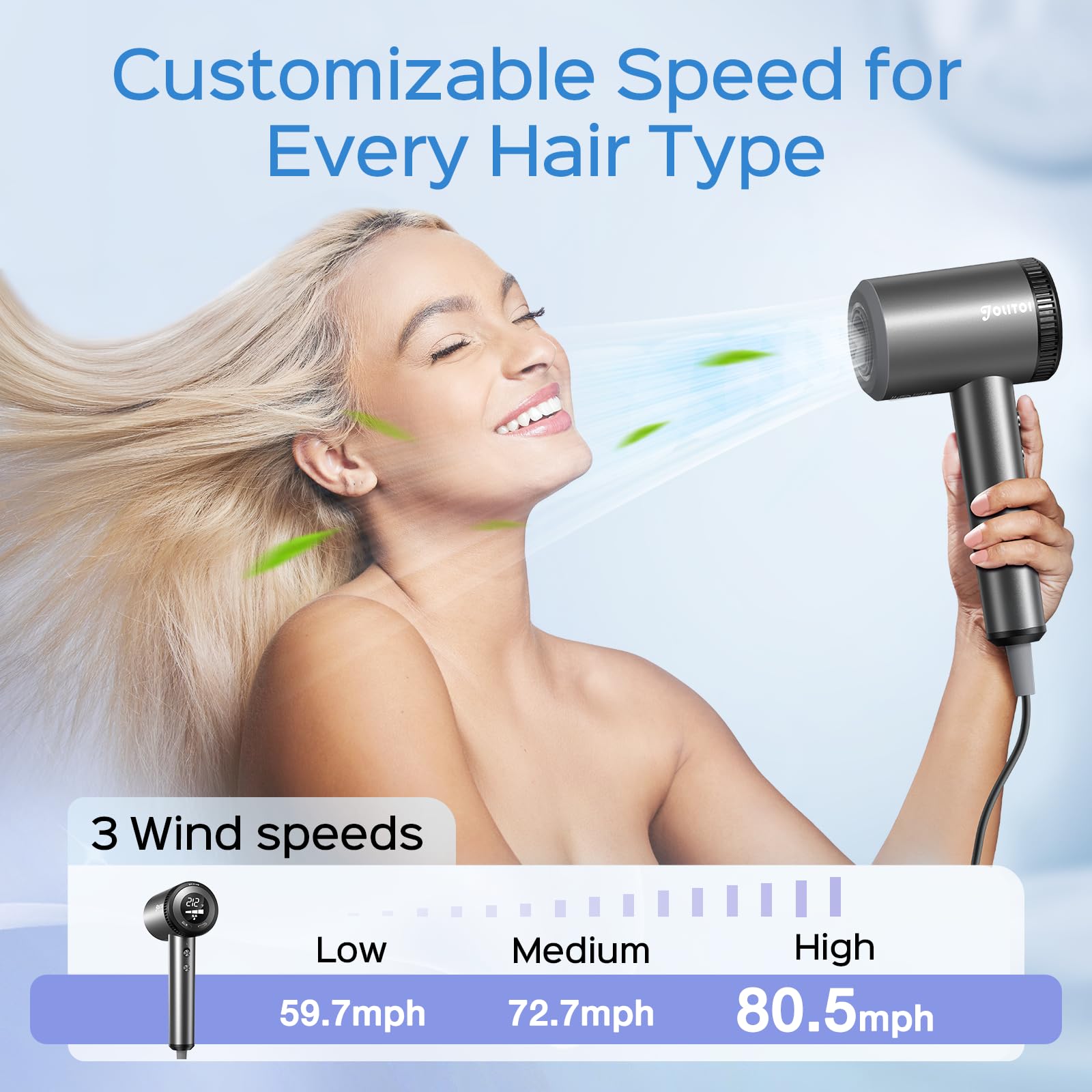 Jolitoi low-noise operation keeps conversations uninterrupted while you style.