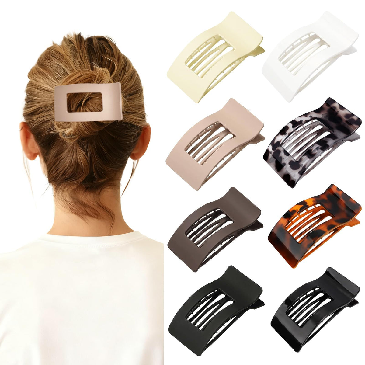 Jollkichay 8-pack matte-non-slip clips shown on dark hair for secure all-day hold