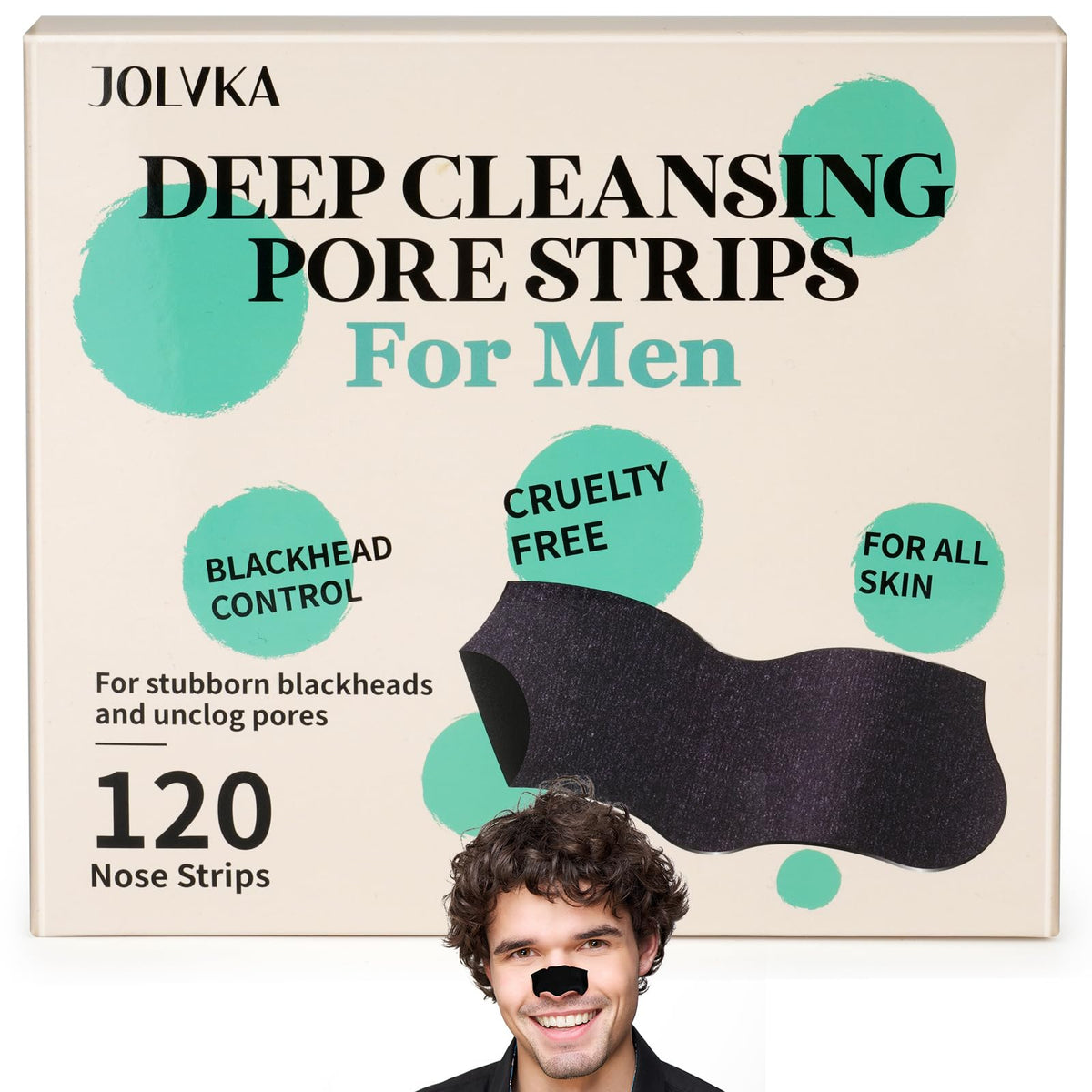 JOLVKA blackhead remover nose strips pack demonstrates charcoal cleansing for clearer pores.