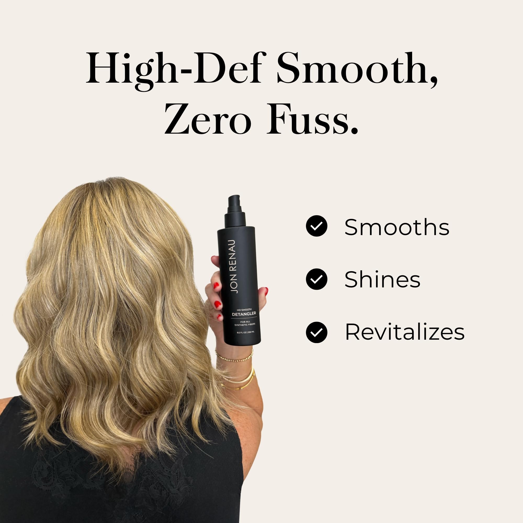 Jon Renau HD Smooth Detangler packaging emphasizes travel-friendly 8.5 oz bottle