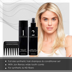 Jon Renau synthetic hair conditioner bottle nourishes fibers for softness