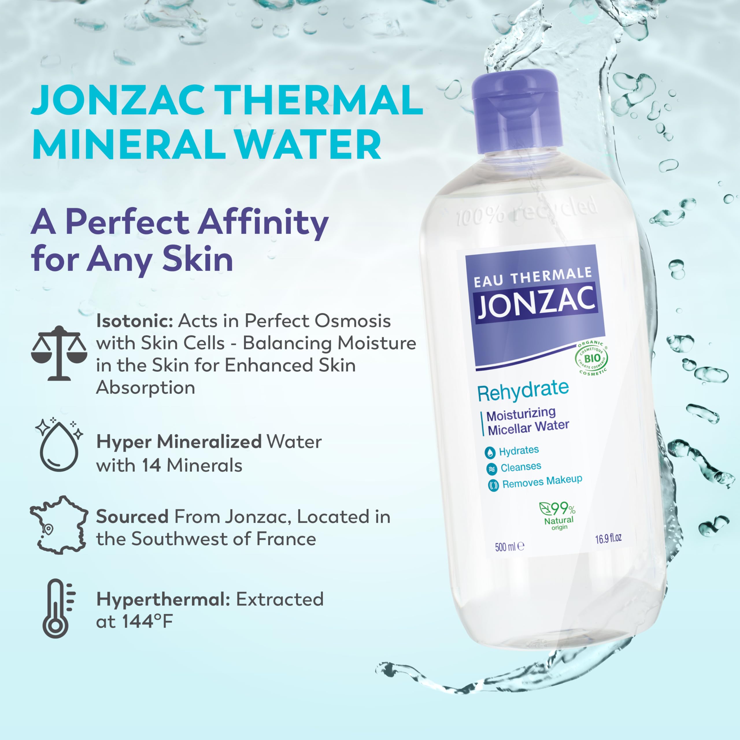 JONZAC Isotonic Thermal Water minerals image highlights barrier balance and skin comfort