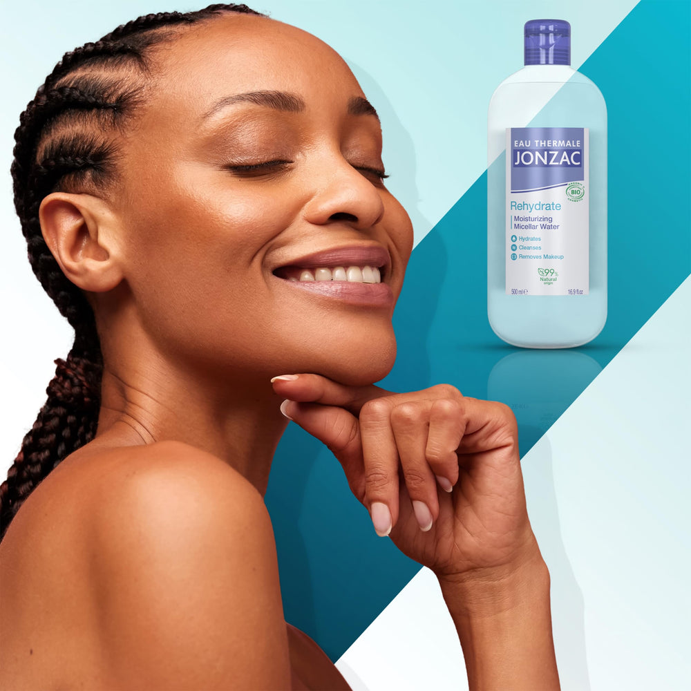 JONZAC Oil-Free micellar water showing clean, non-greasy finish for acne-prone skin