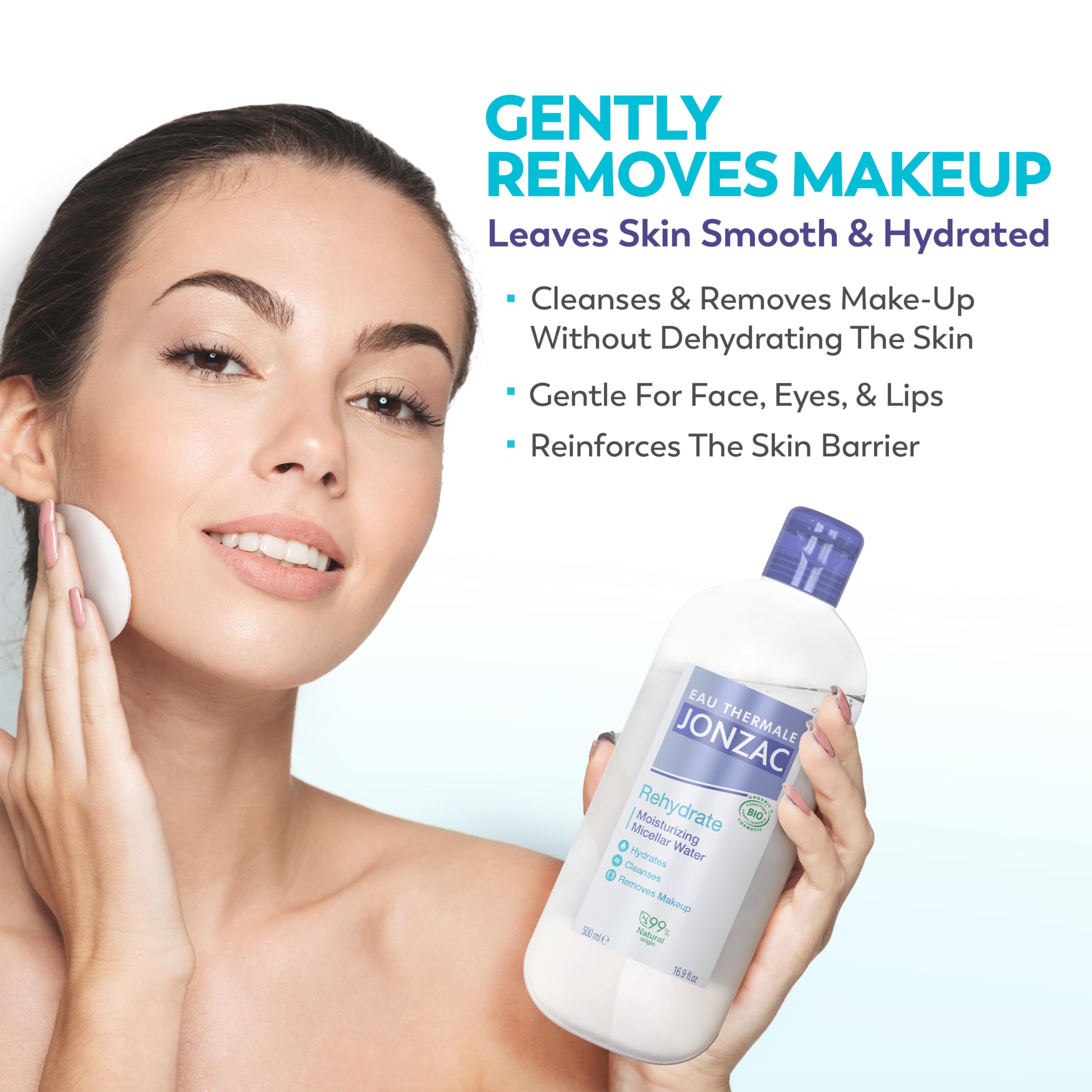 JONZAC Sensitive Skin hypoallergenic formula demonstrates gentle makeup removal for delicate complexions