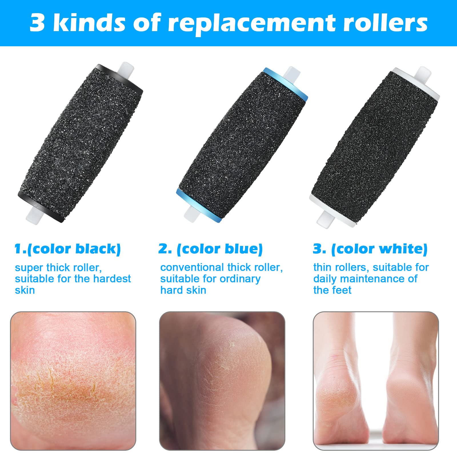 Jorest Amope medium blue rollers 8pcs for ordinary hard skin and cuticle removal.
