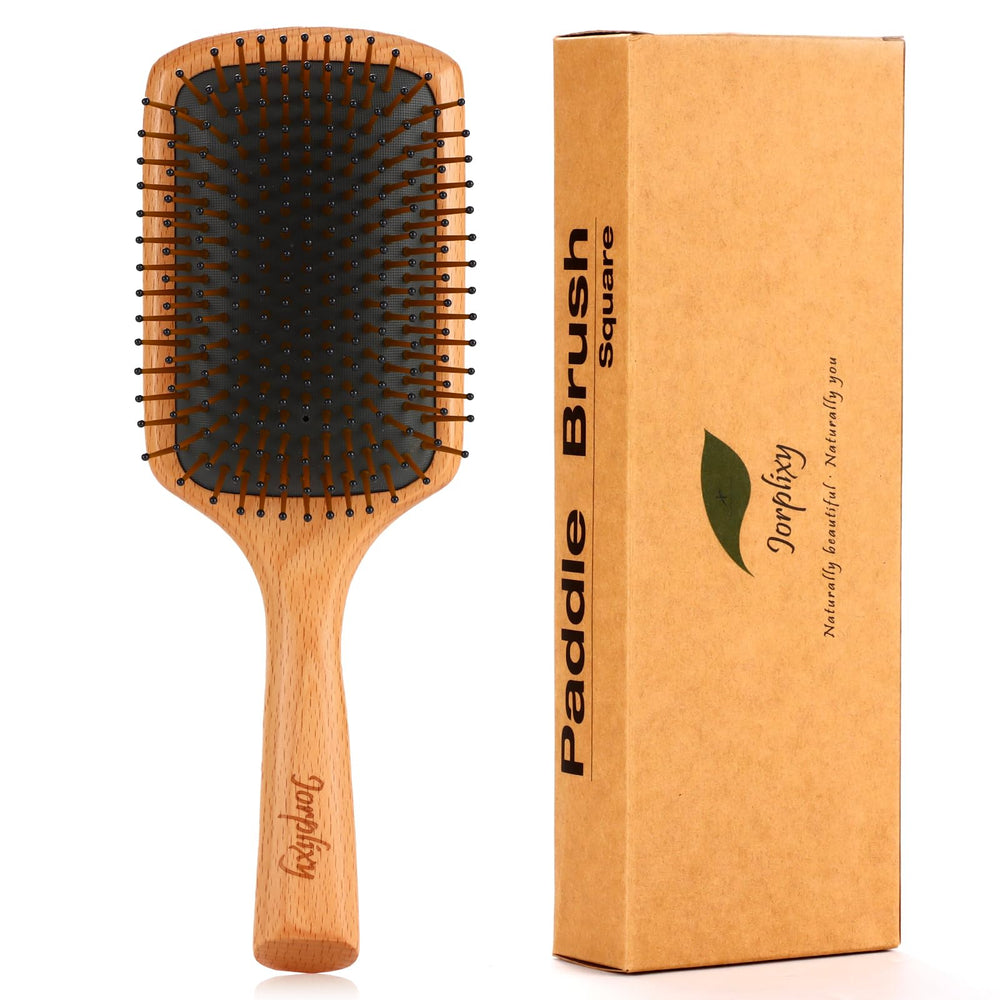 Jorplixy wooden-handle brush with a smooth grip for comfortable daily grooming.