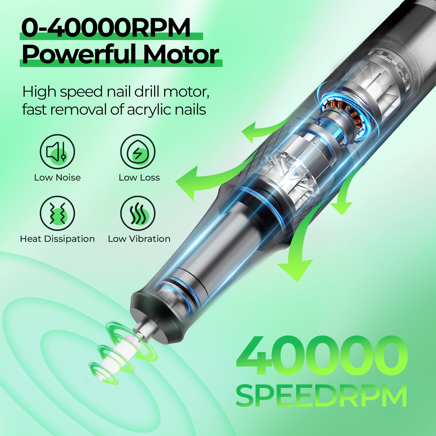 JOSGLOI nail drill with low vibration and heat for comfortable sessions