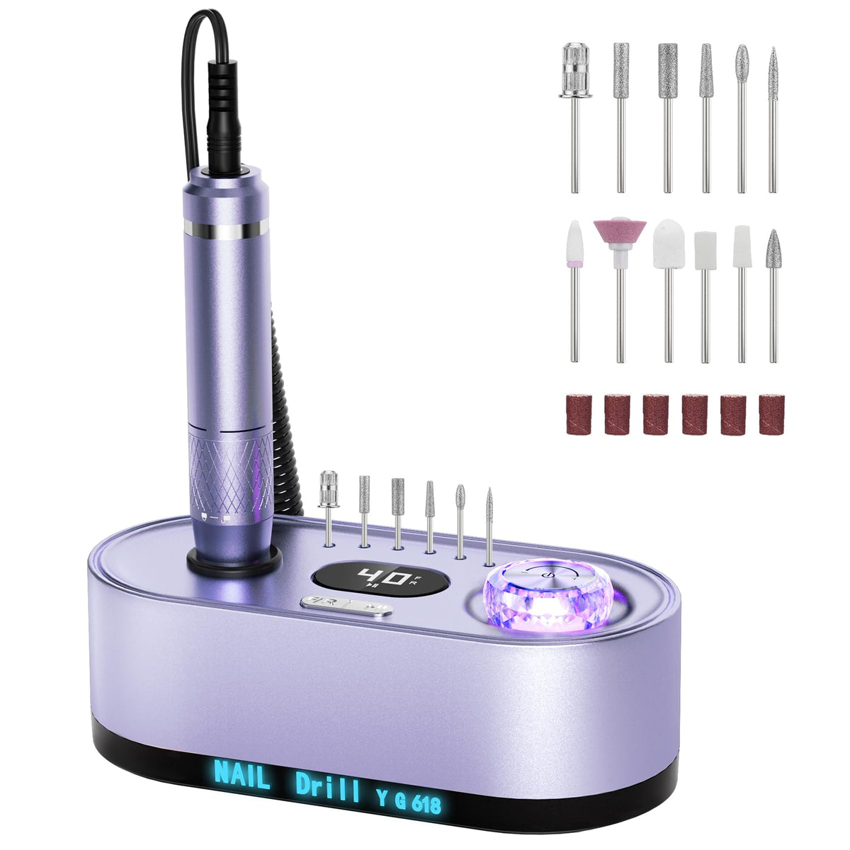 JOSGLOI electric nail drill with 40000RPM display enables precise speed control.