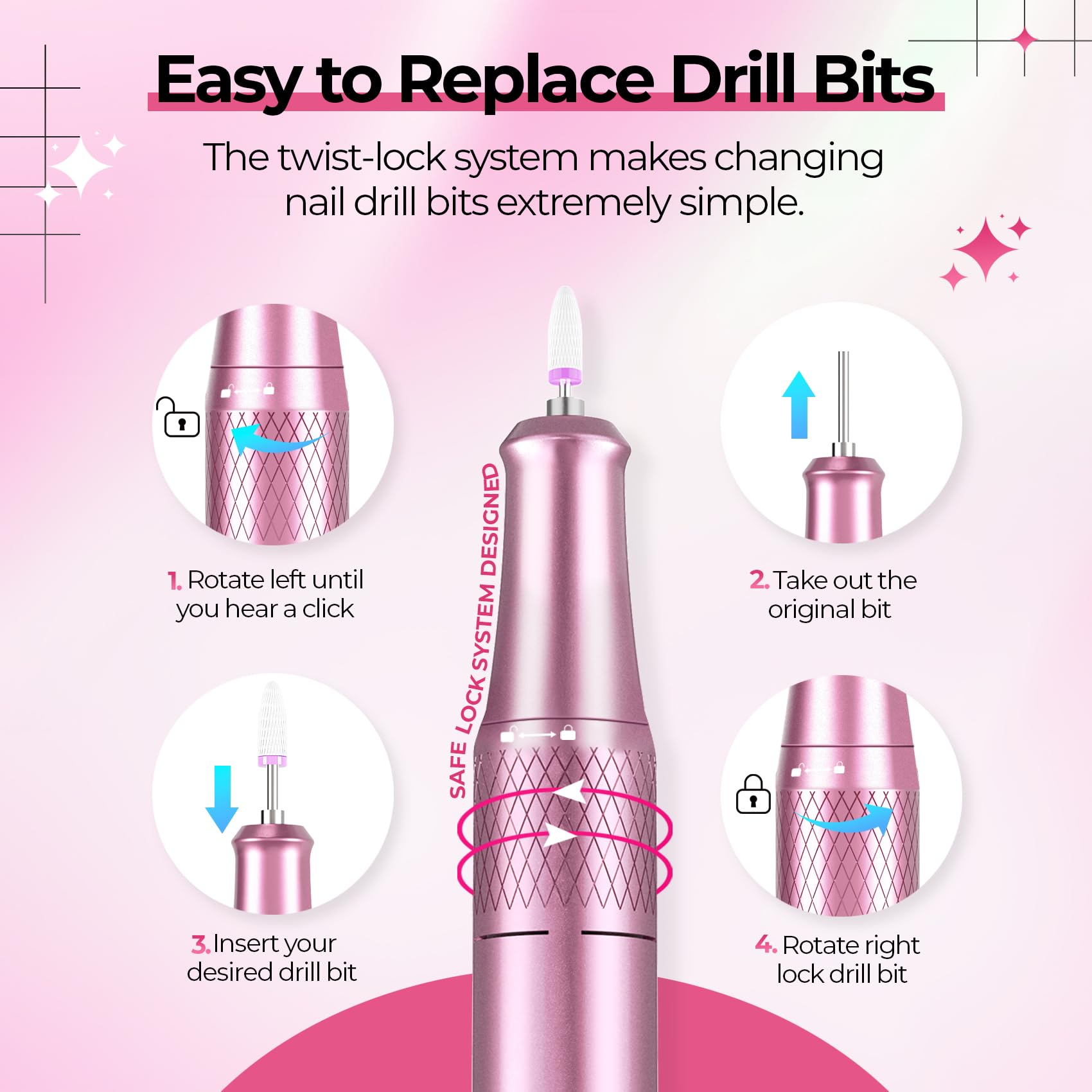 JOSGLOI nail drill heat-dissipation holes highlight cooler operation during use.