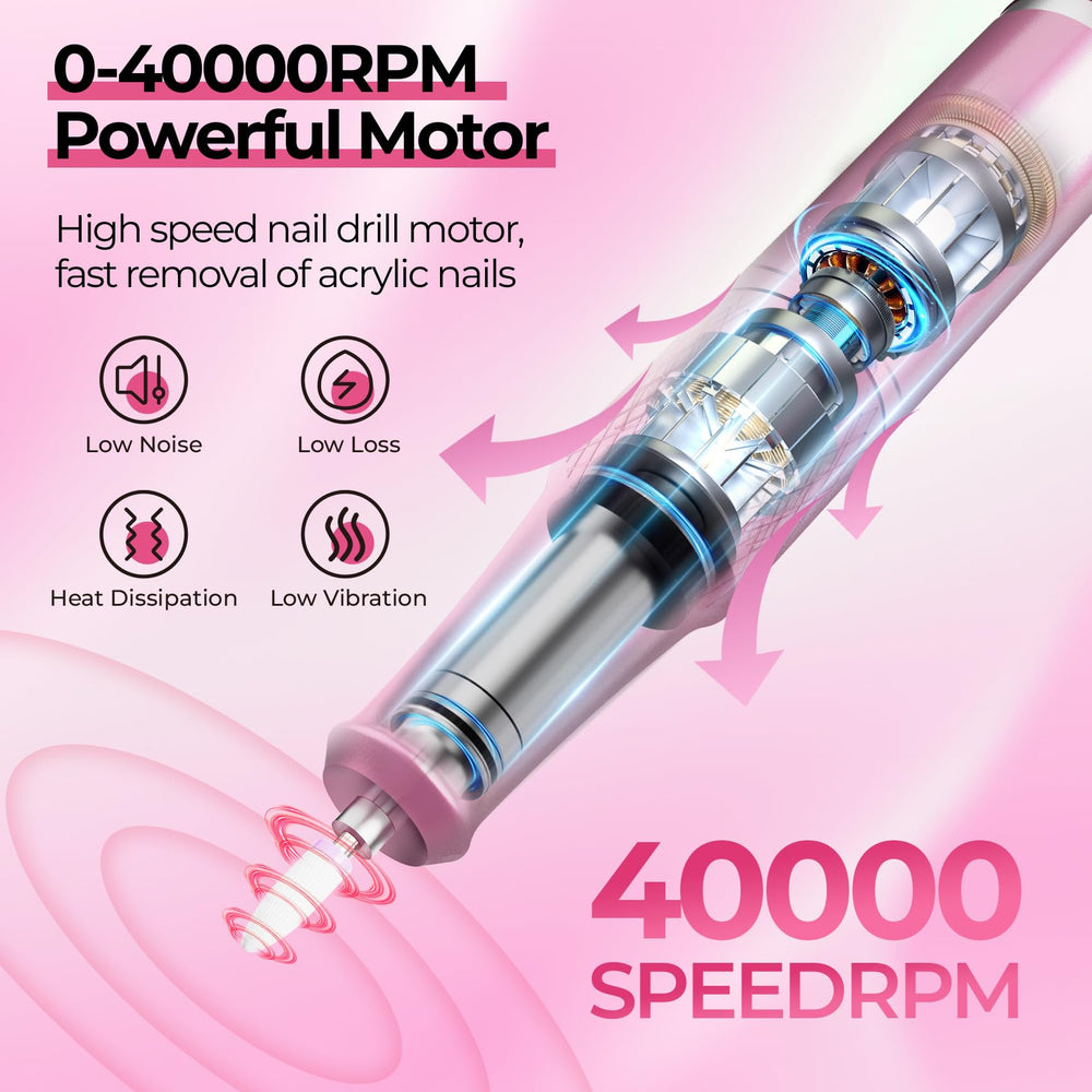 JOSGLOI nail drill LCD display closeup showing precise speed and direction control.