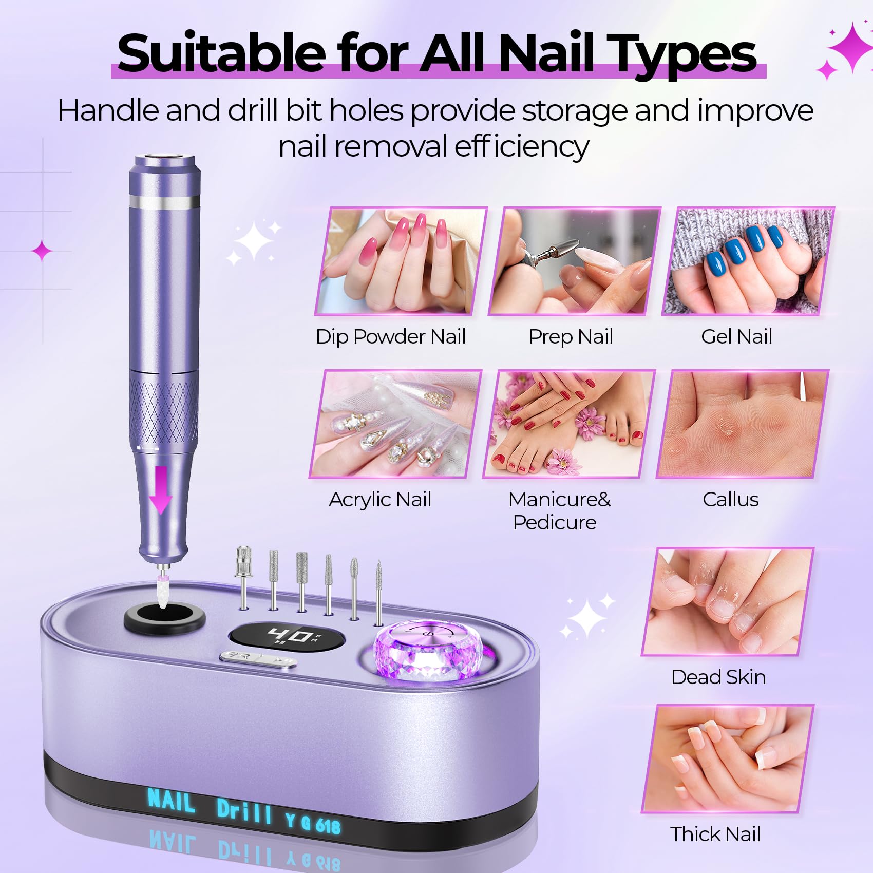 JOSGLOI nail drill USB charging port for convenient power.