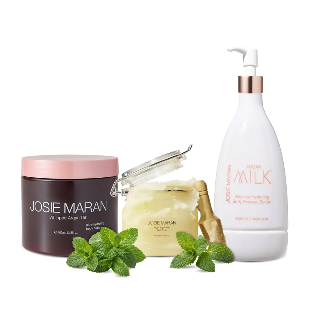 Josie Maran Peppermint Twist whipped body butter provides lightweight hydration for radiant skin