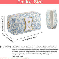 JOVAKIT alphabet makeup bag blue floral-e zipper closure keeps brushes secure during trips