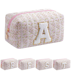 JOVAKIT alphabet makeup bag front view in pink floral design for stylish daily use