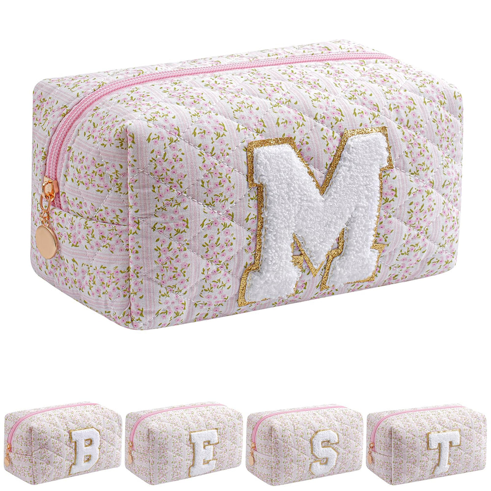 JOVAKIT Alphabet makeup bag pink floral close-up organized for travel use.