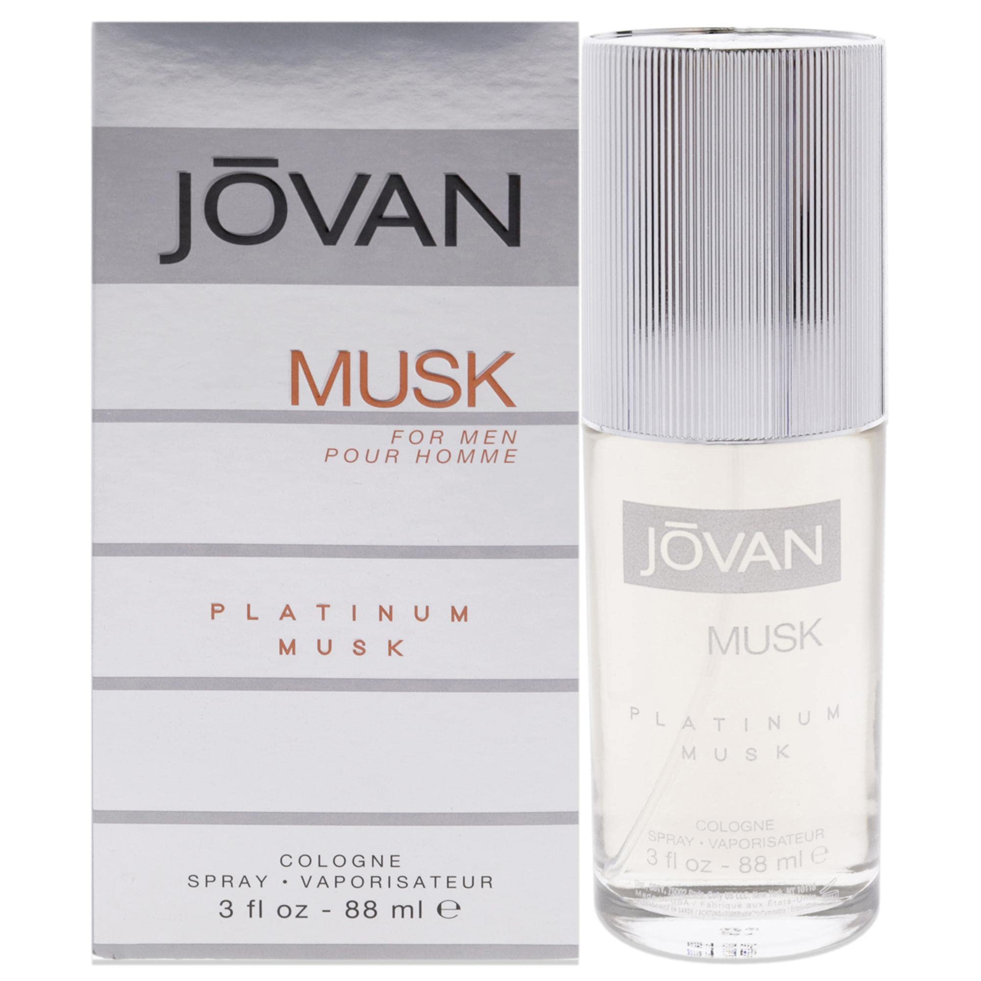 Jovan Platinum Musk EDC spray bottle designed for daily wear and confident evenings.