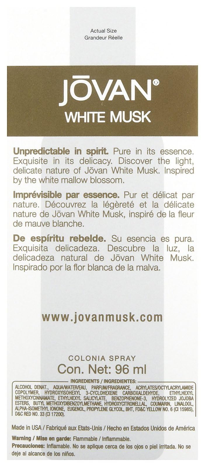 Jovan White Musk flacon-detail shows soft musk with subtle notes for daily use