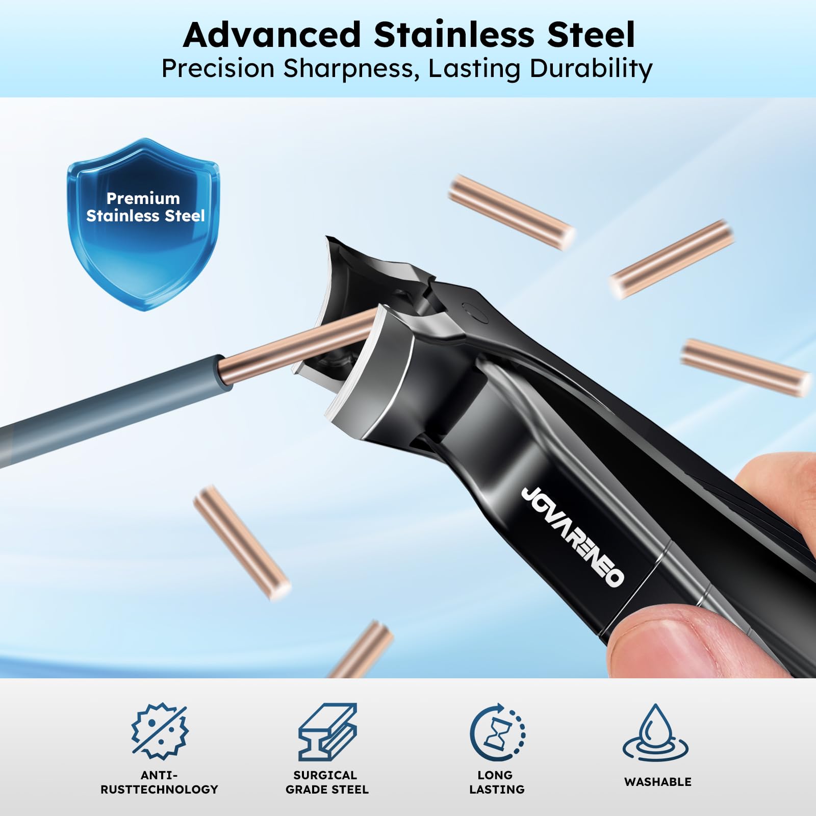 Jovareneo Heavy-duty clippers in action show easy trimming of thick nails.