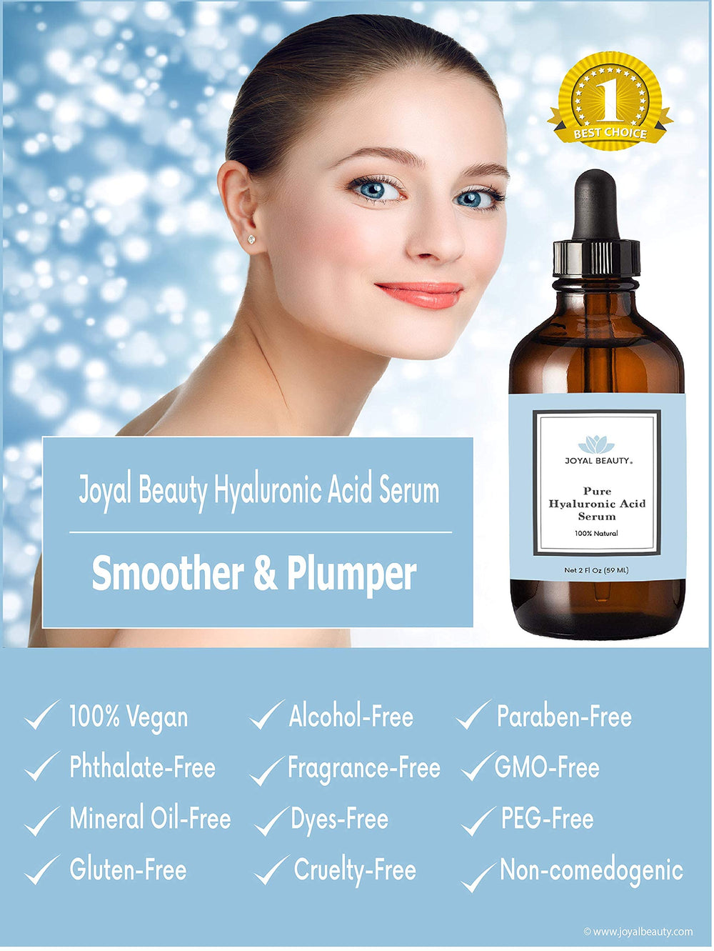 JOYAL BEAUTY skincare routine image focused on face and eyes.