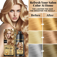 Before and after using Joyful Young Golden Blonde color shampoo