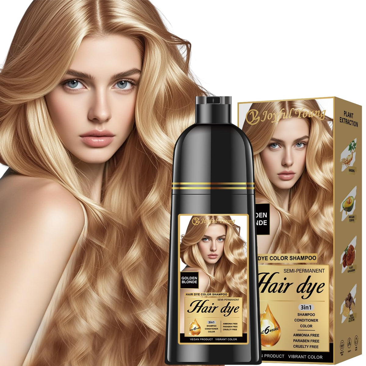 Joyful Young Golden Blonde shampoo bottle for at-home gray coverage