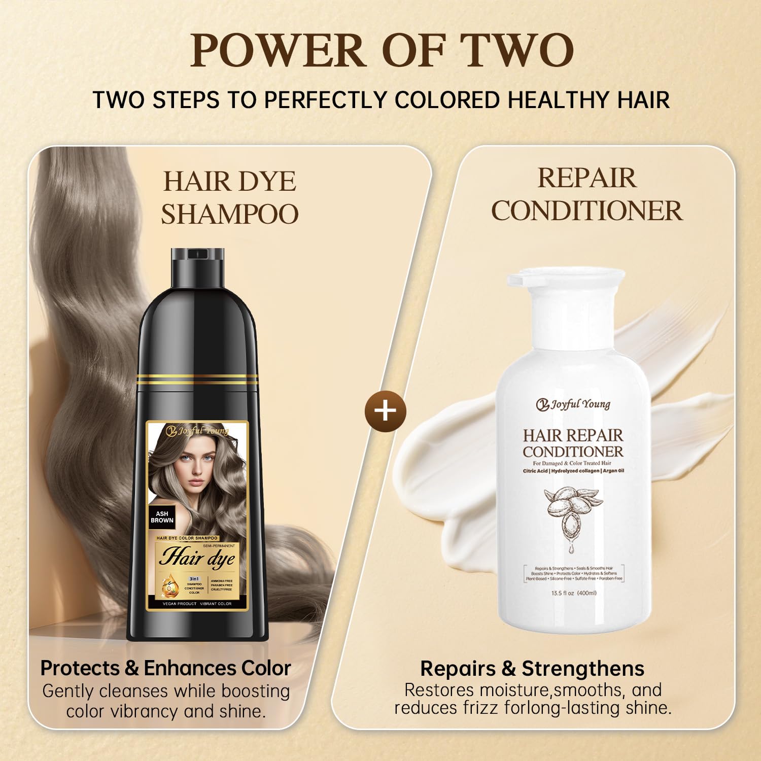 Joyful Young ash brown color-result image demonstrates 3-in-1 convenience