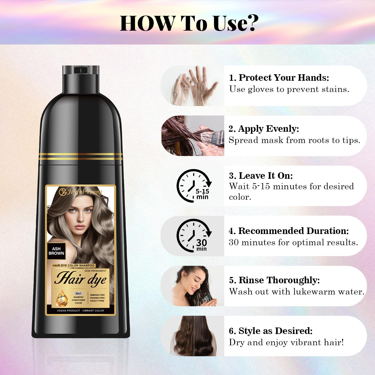 Joyful Young ash brown hair color blends naturally with existing shade for seamless look