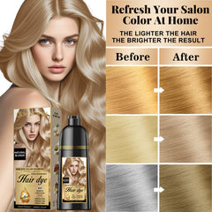 Joyful Young Natural Blonde bottle on shelf suggests semi-permanent color with natural dyes for at-home coverage.