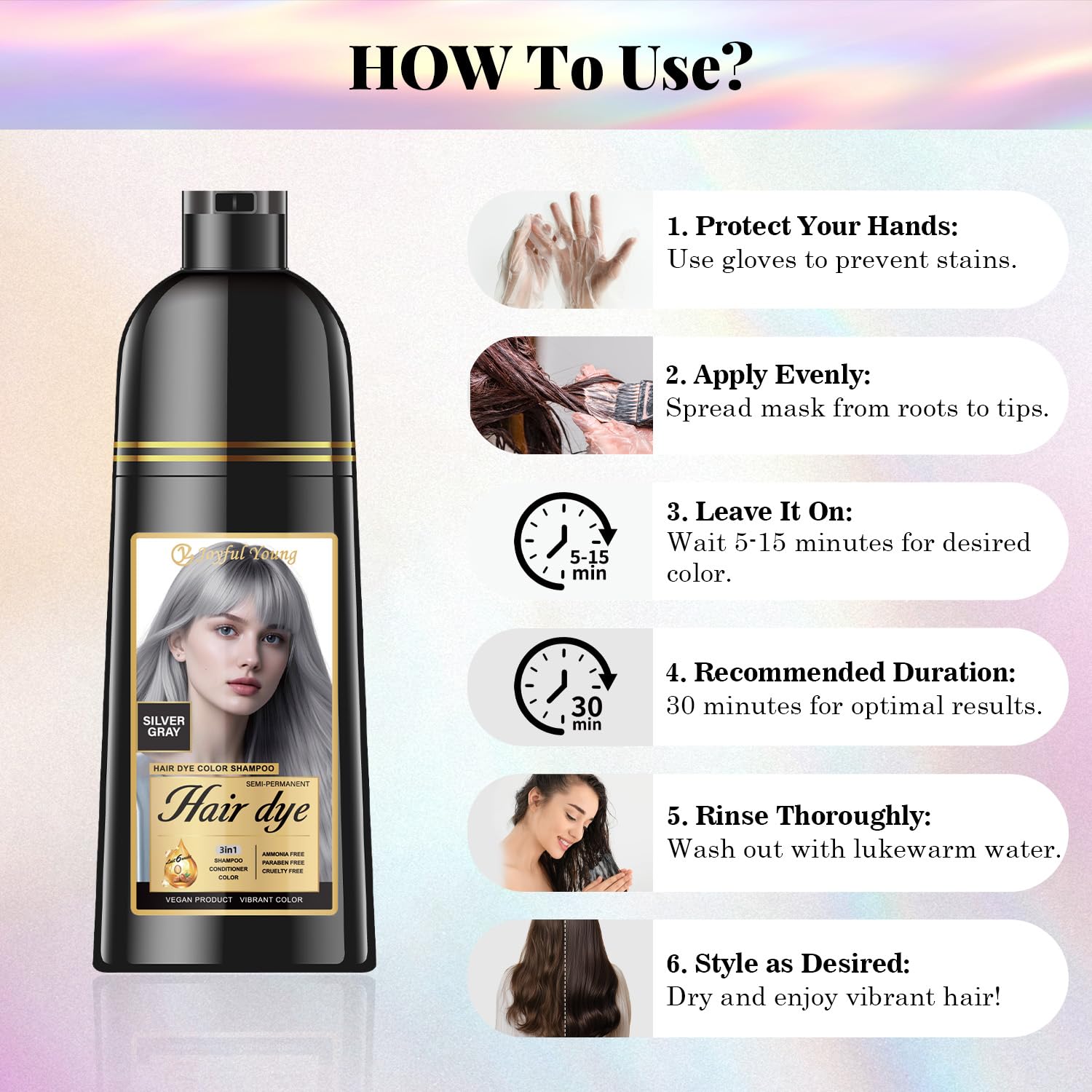 Joyful Young vegan ammonia-free formula highlights gentle color application.