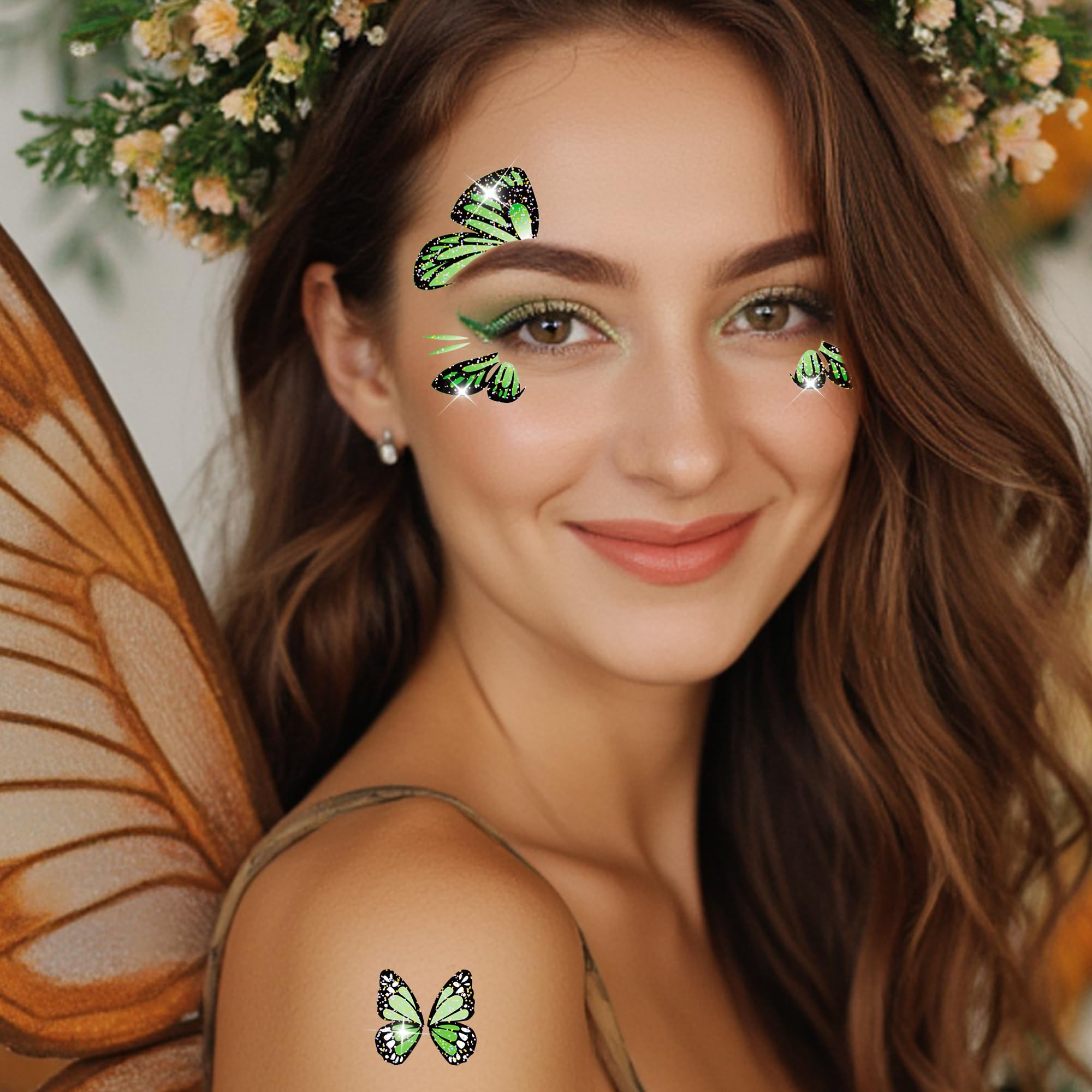 JoyfulGlam Glitter Fairy tattoos angel-wing design for whimsical stage flair