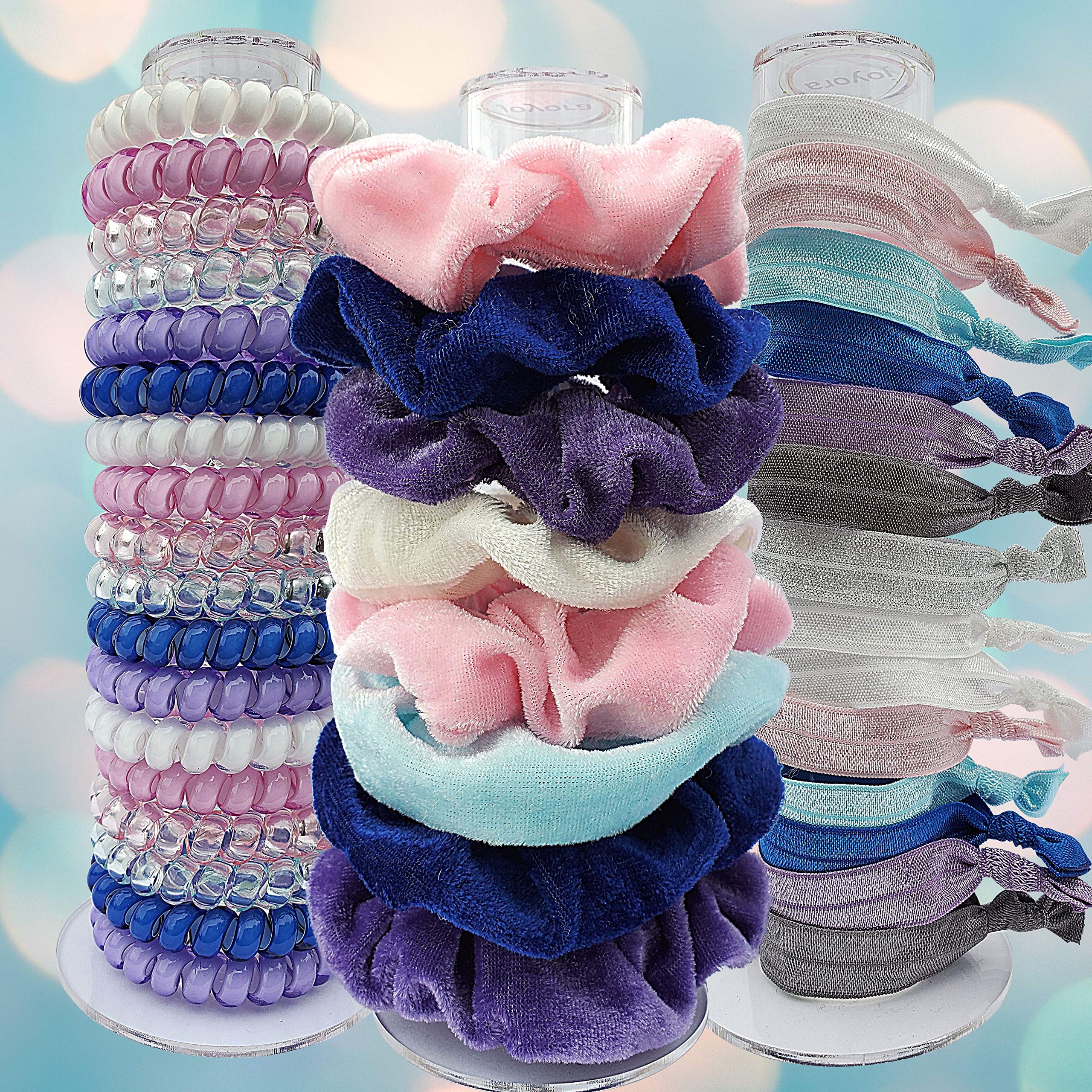 Joyora scrunchie-holder-tower displays 24–60 pieces on a sturdy surface