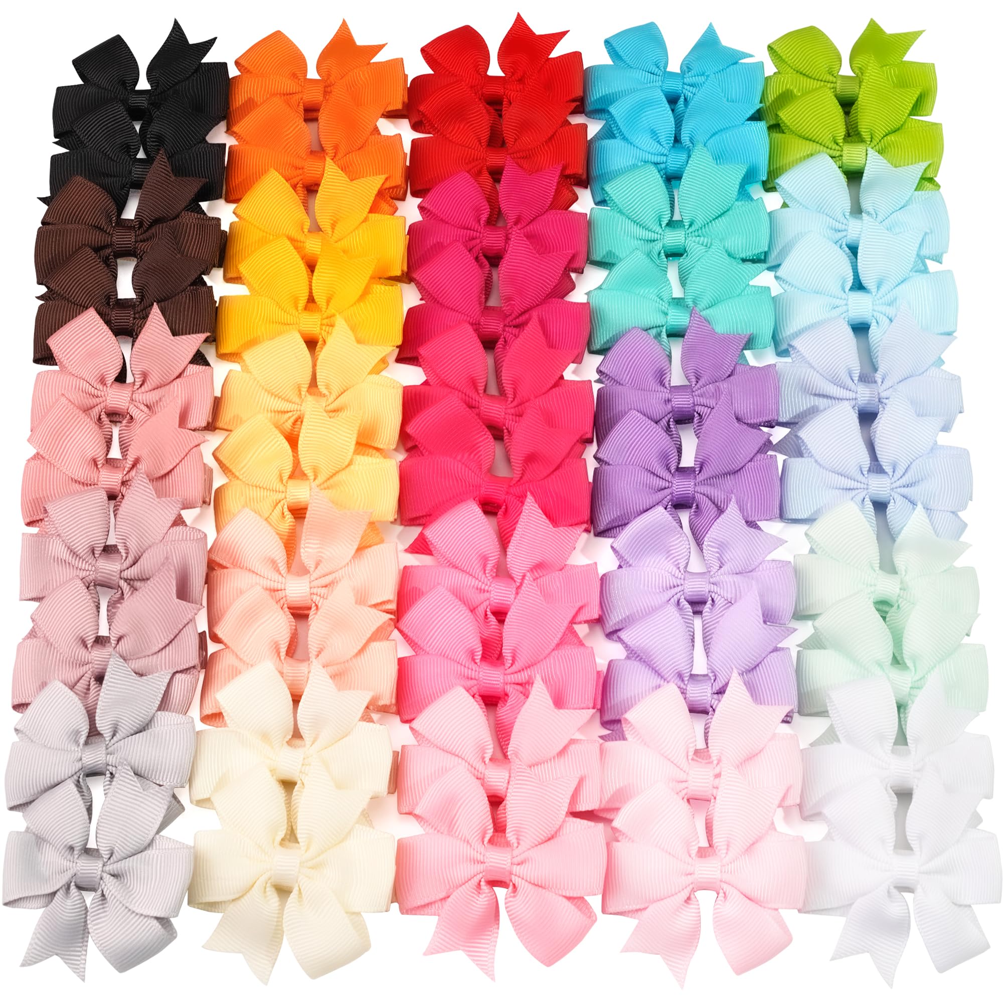 JOYOYO 50pcs pinwheel bows closeup shows durable grosgrain ribbon for daily wear.