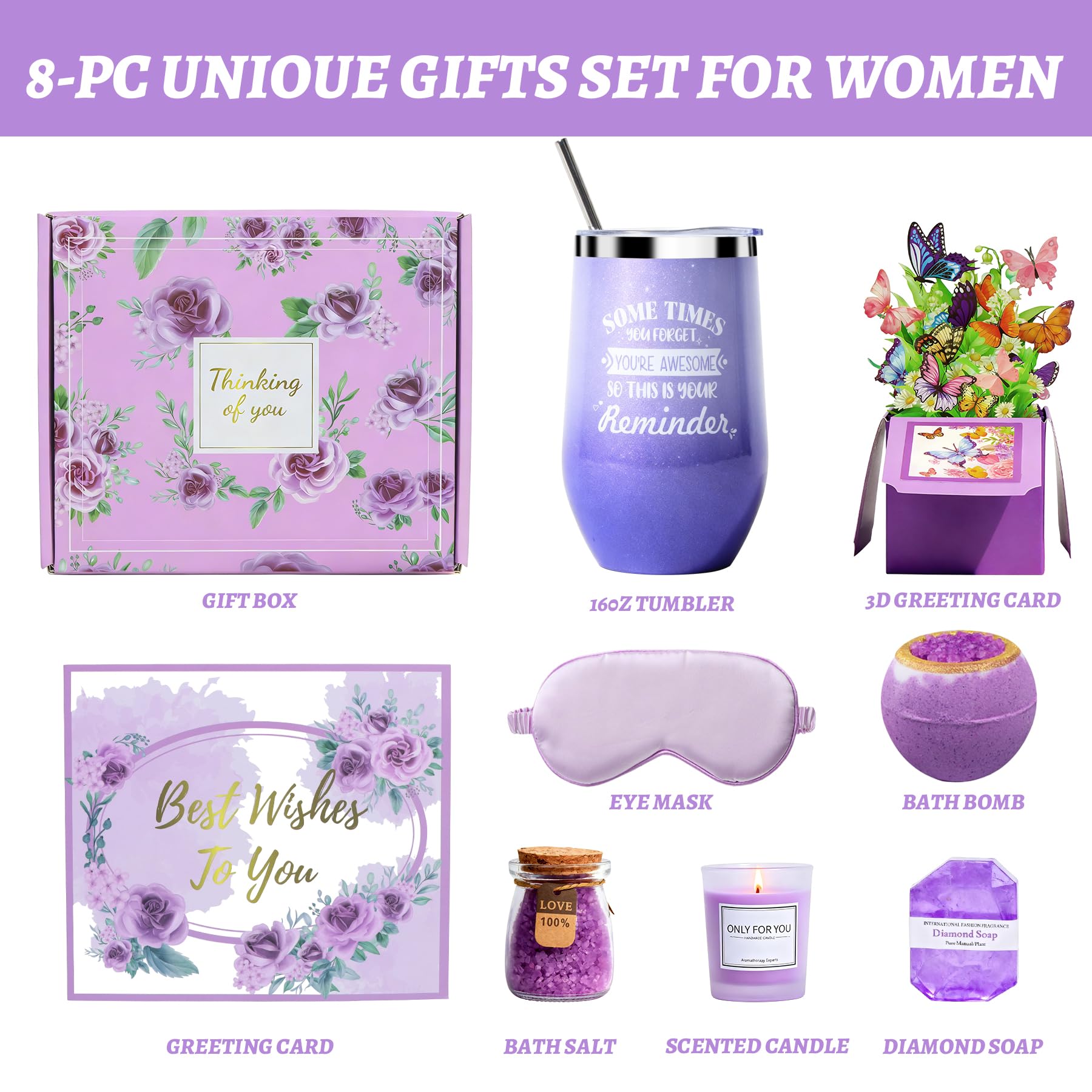 Joyvella lavender spa gift box inner contents for at home relaxation