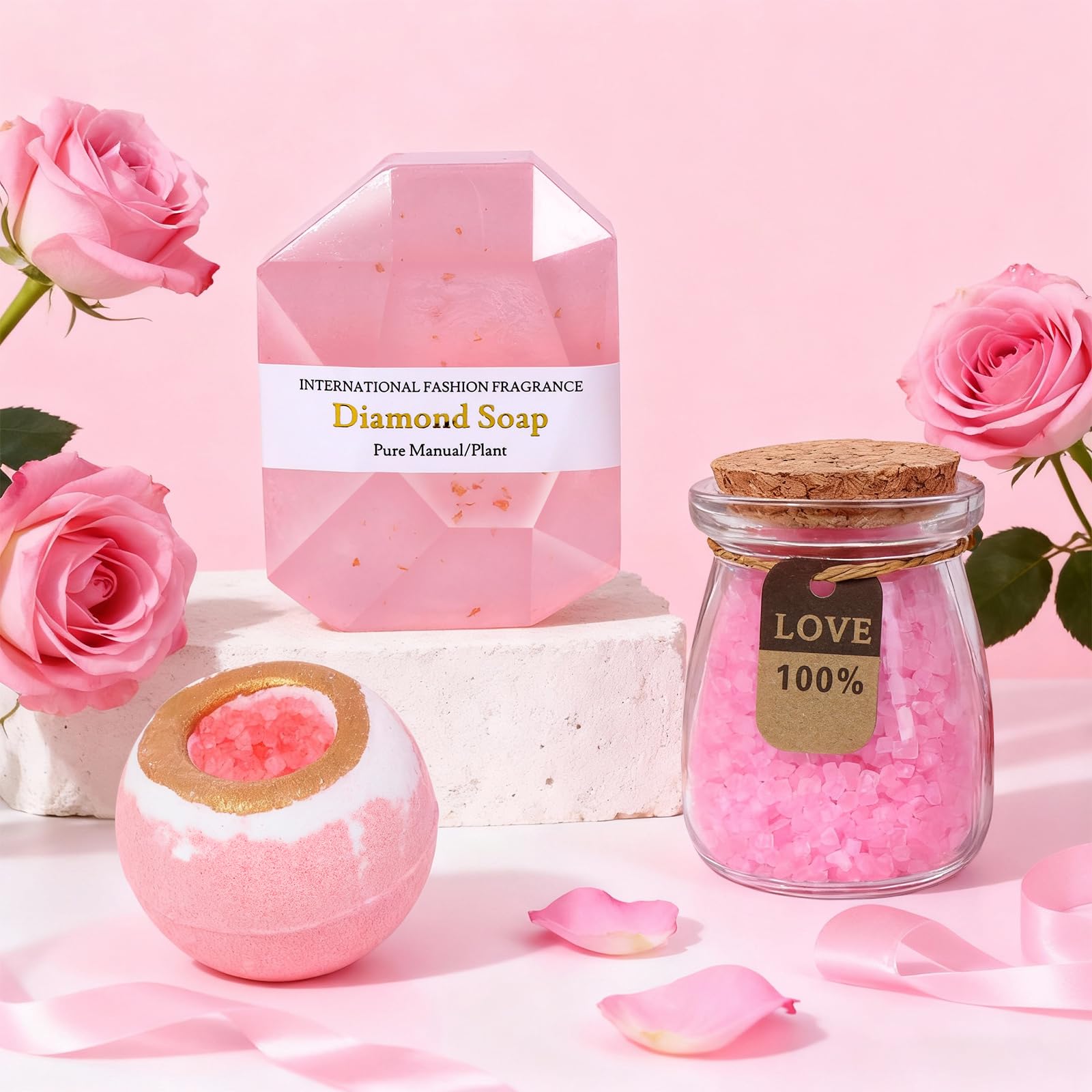 Joyvella rose spa basket handmade rose soap: gentle skincare with rose