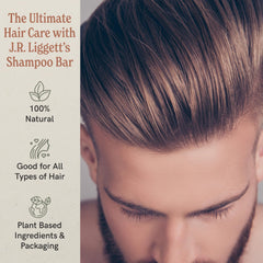 J R Liggett's shampoo bar in hand creating a rich, gentle cleanse for hair