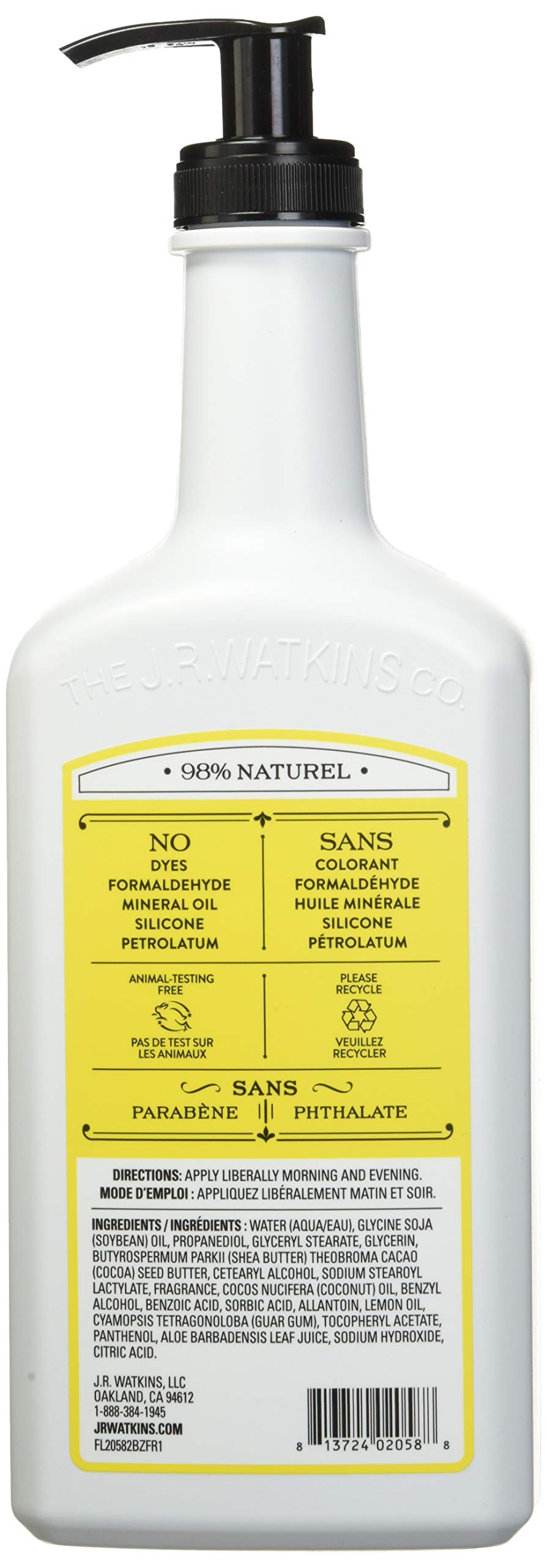 J.R. Watkins lotion being dispensed showing non-greasy texture.