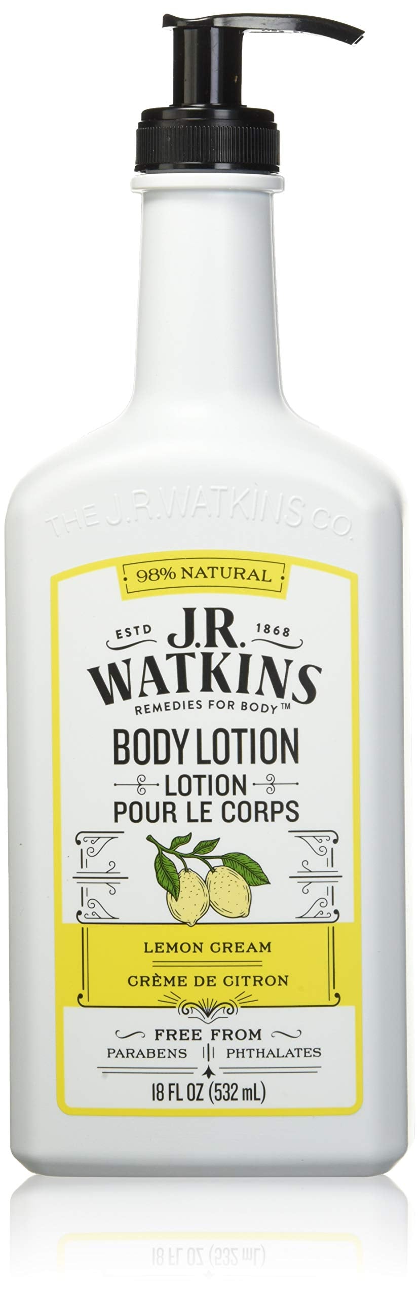 J.R. Watkins Daily Moisturizing Lotion Lemon Cream bottle front for smooth skin.