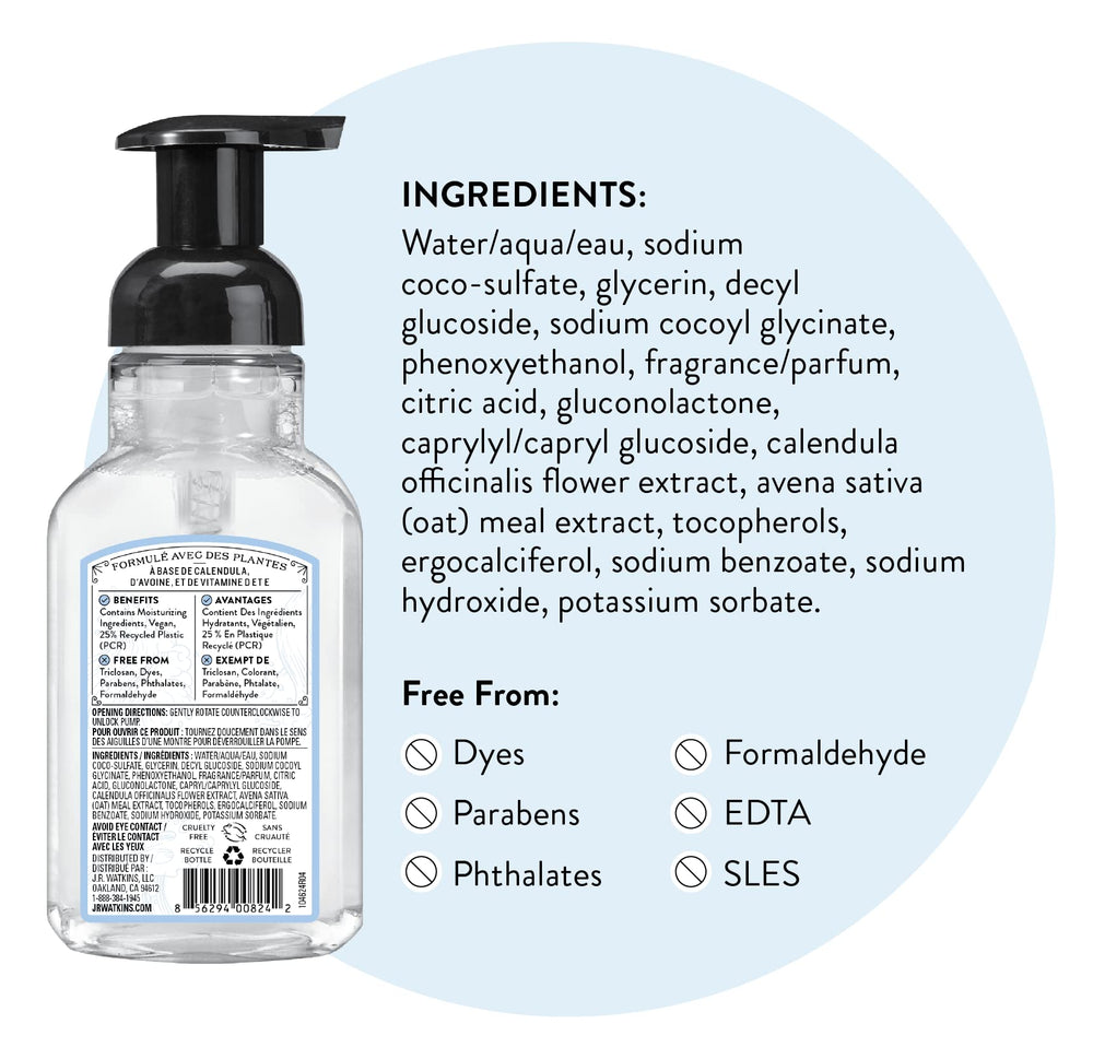 Label detail on J.R. Watkins Ocean Breeze soap highlighting clean ingredients.