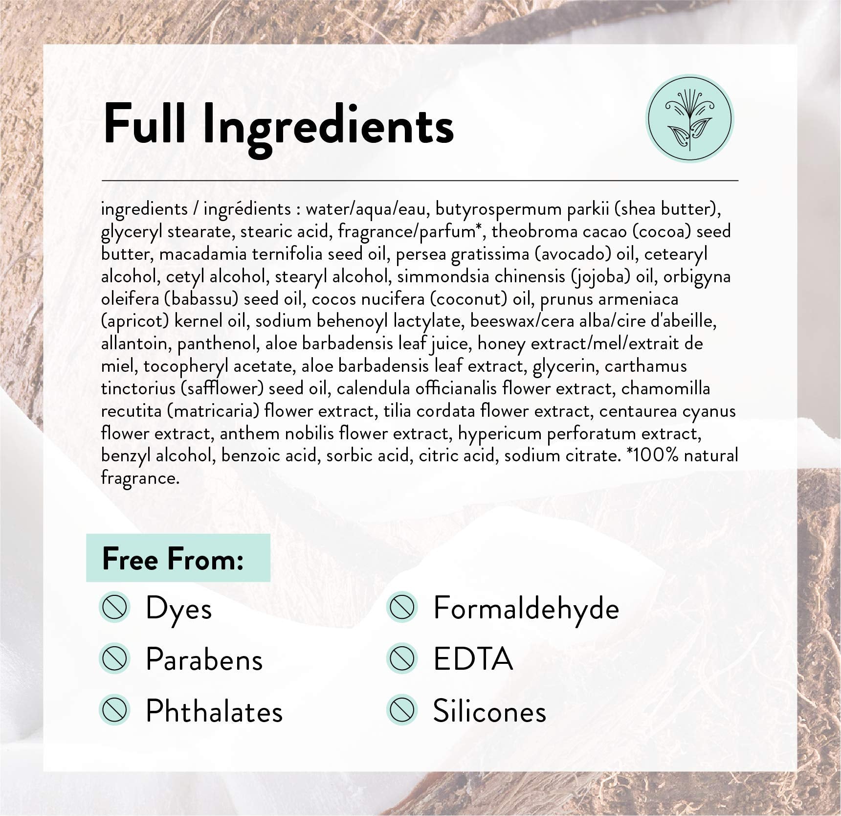 J.R. Watkins coconut hand cream ingredients—shea, cocoa, avocado—for rich nourishment.