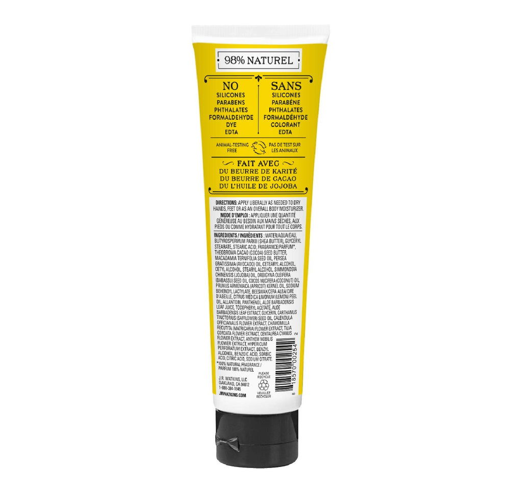 J.R. Watkins Hand Cream Lemon illustration of shea cocoa avocado ingredients