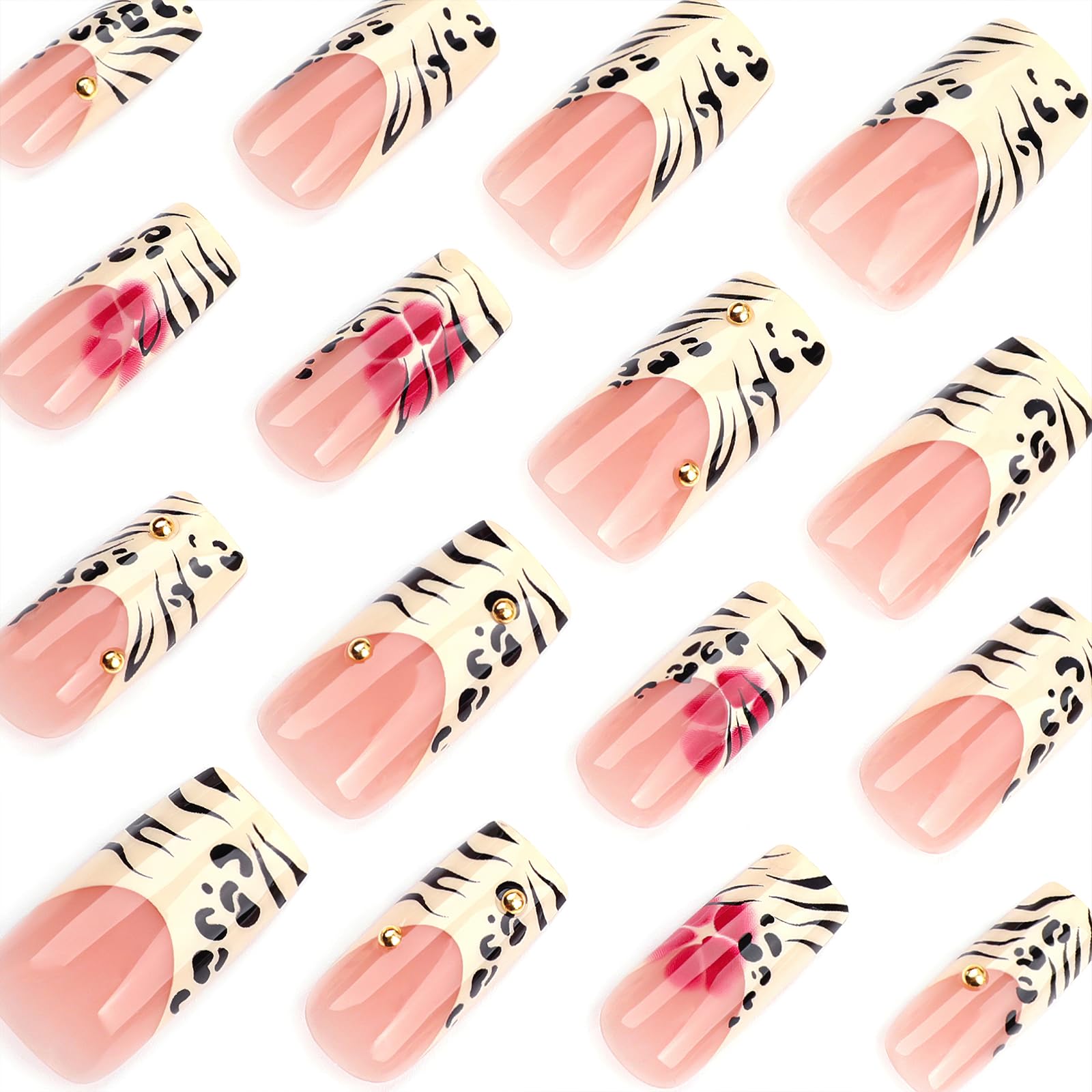 Jremg glossy red flower nails for an elegant focal point.