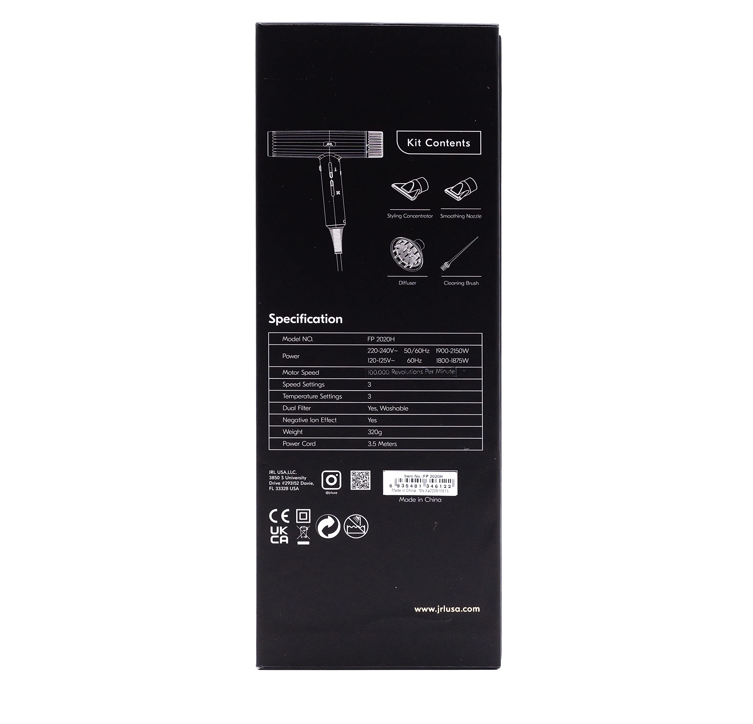JRL Forte Pro Dryer compact design fits neatly on a shelf or bag.