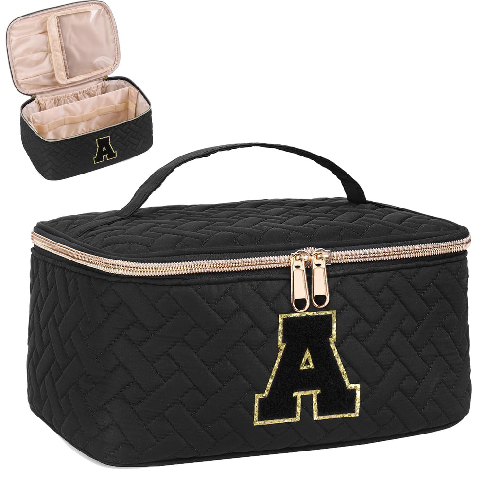 JRQCSJY initial makeup organizer with chenille patch for a personalized, tactile touch and easy access.