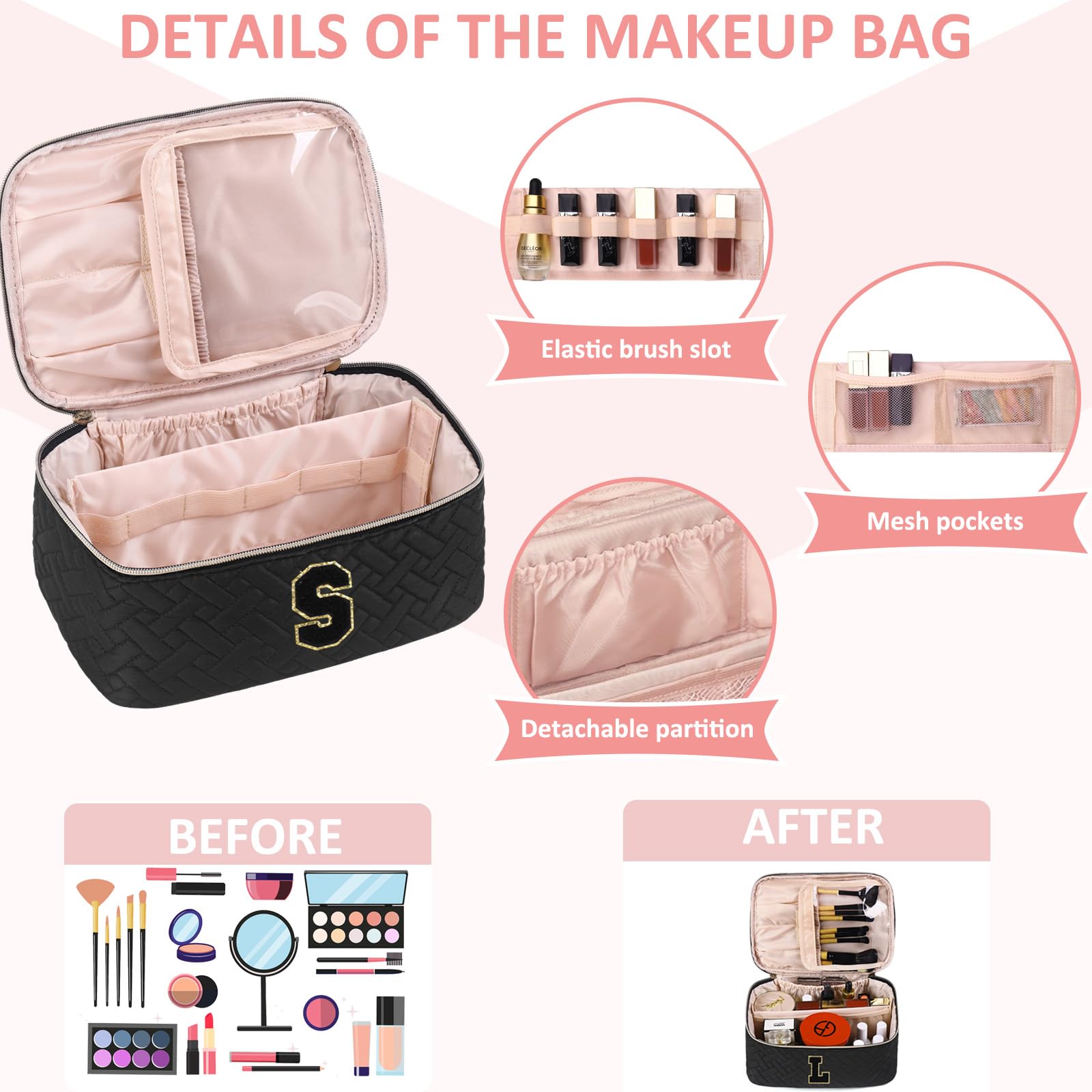 JRQCSJY velcro divider keeps cosmetics neatly separated for quick reorganization.