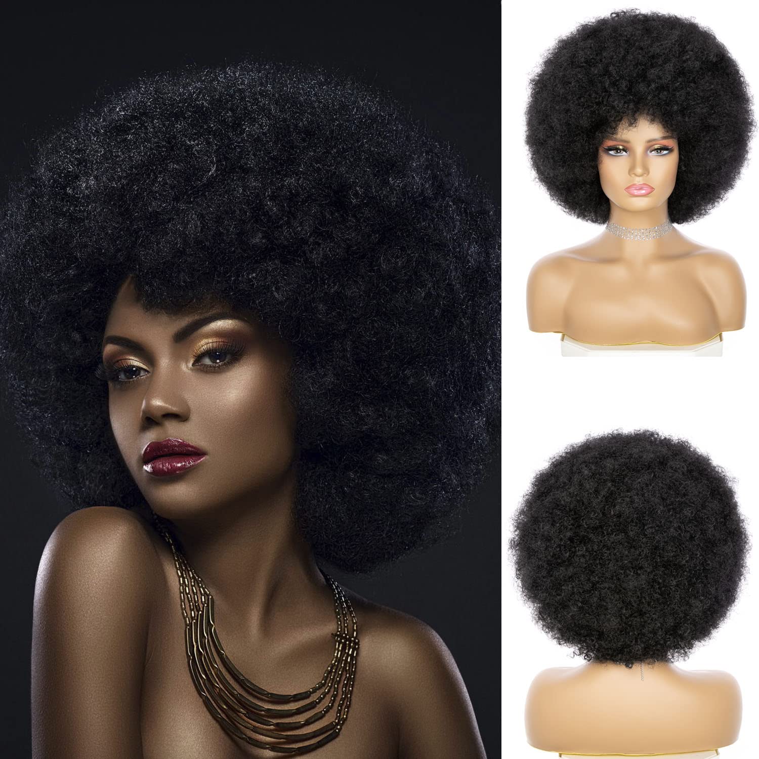 JSDshine soft Afro wig with 70s bangs for daily wear