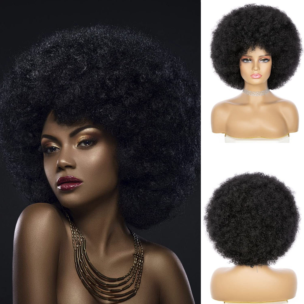 JSDshine soft Afro wig with 70s bangs for daily wear